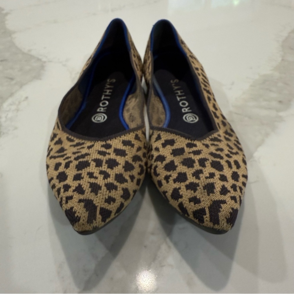 Rothy's Retired “The Point” Pointed Leopard Print Slip On Ballet Flats Womens 10 - Picture 2 of 8